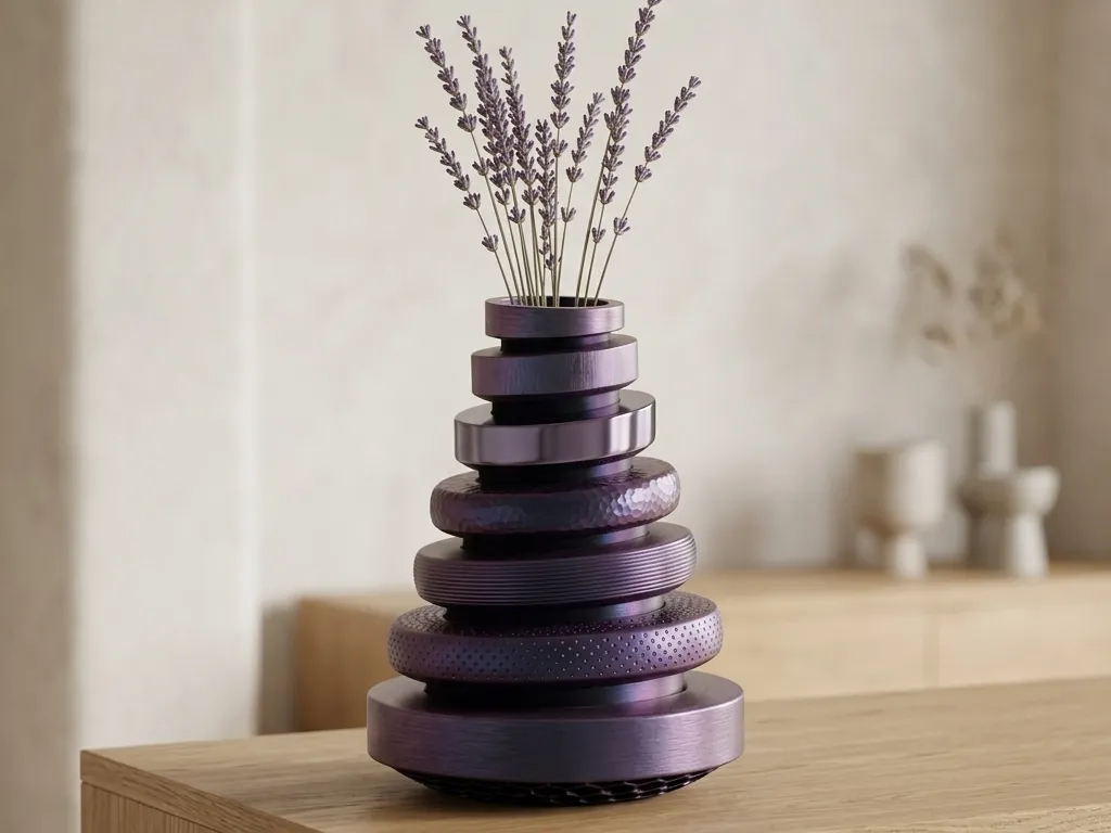 Violet Stacked Ring Vase, styled in a room