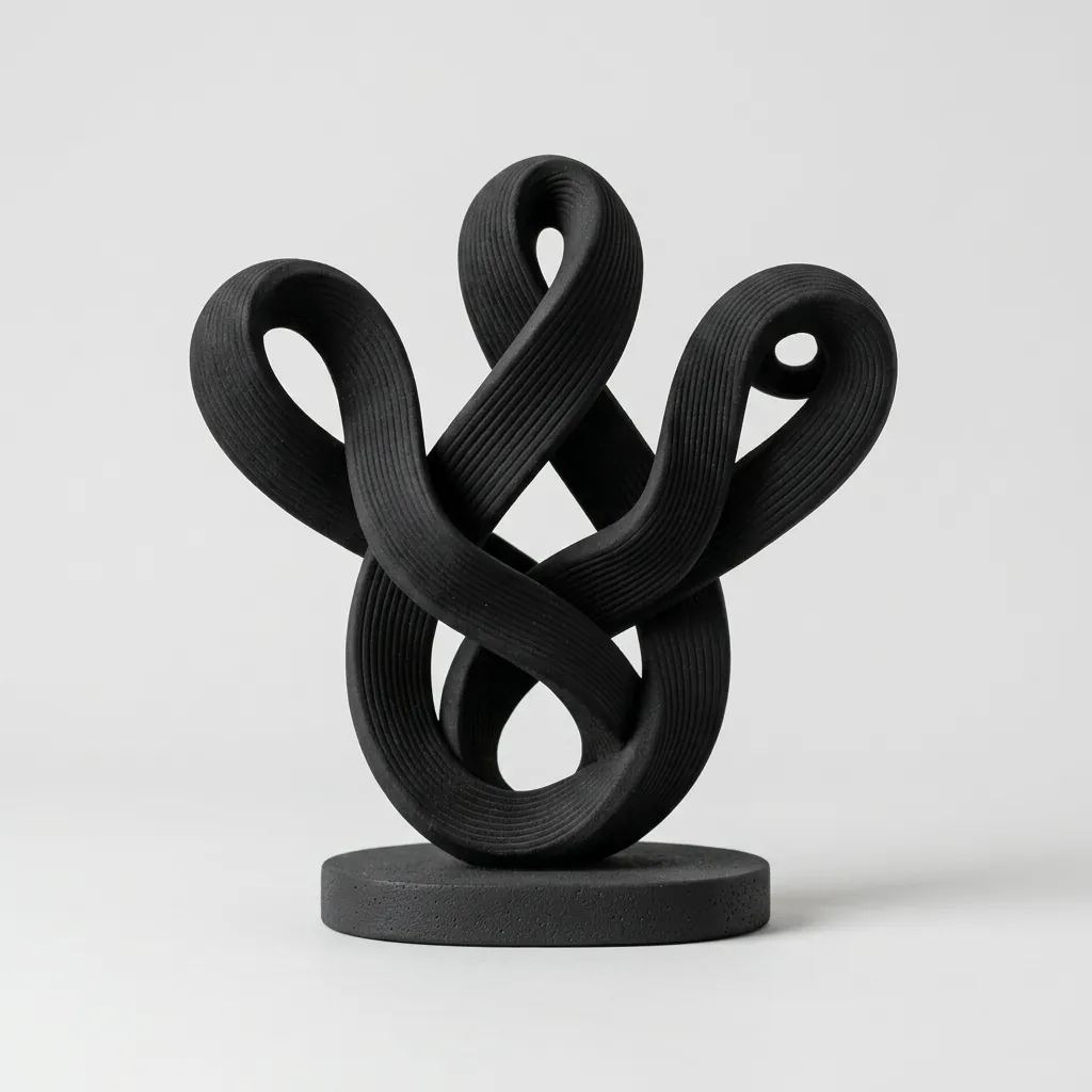 Black Infinity Knot Sculpture, studio view
