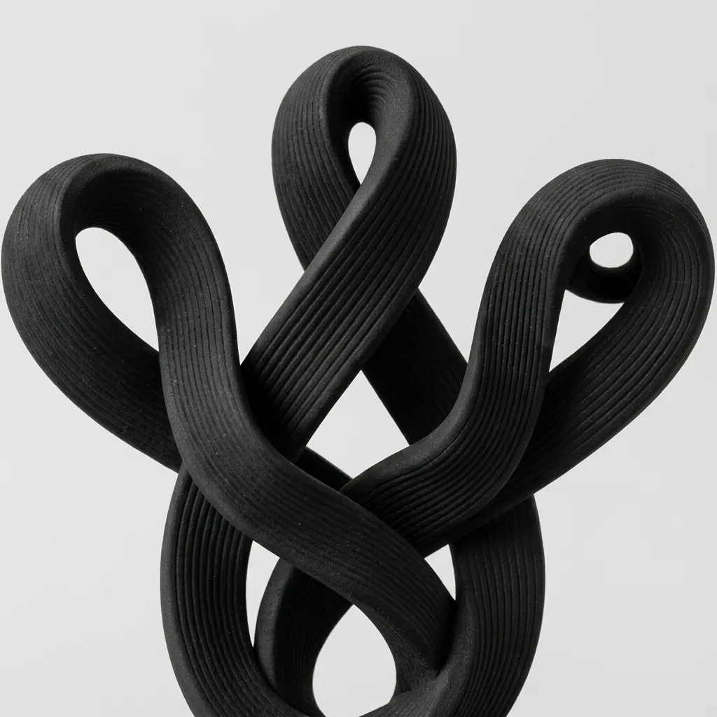 Black Infinity Knot Sculpture, close-up detail