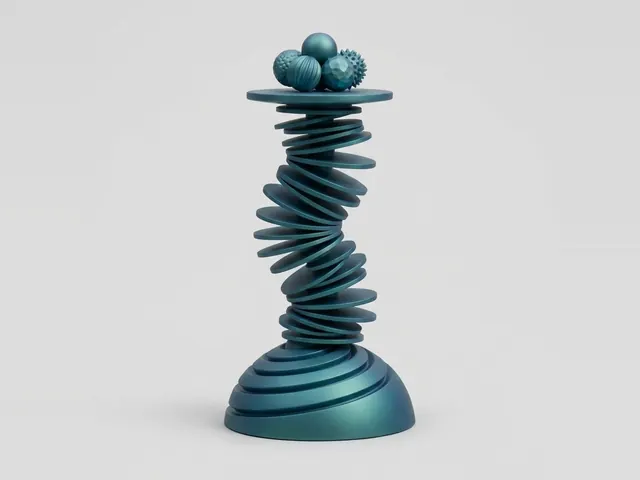 Teal Disc-Stack Curio, 3D print design, studio view