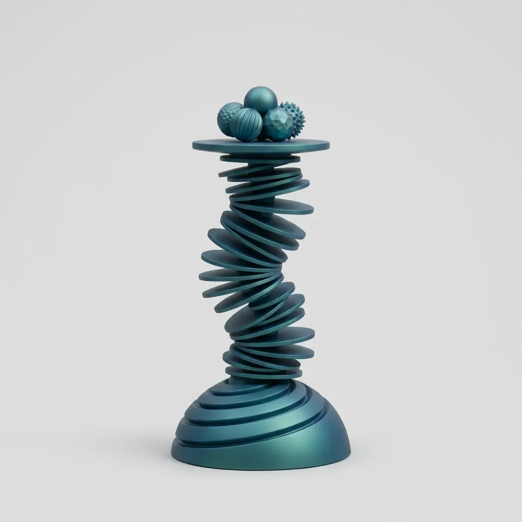 Teal Disc-Stack Curio, studio view