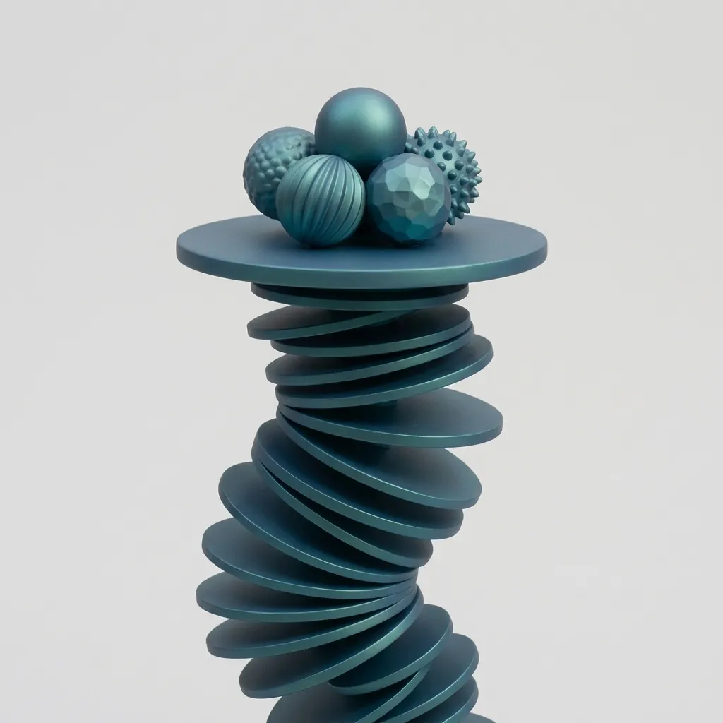 Teal Disc-Stack Curio, close-up detail