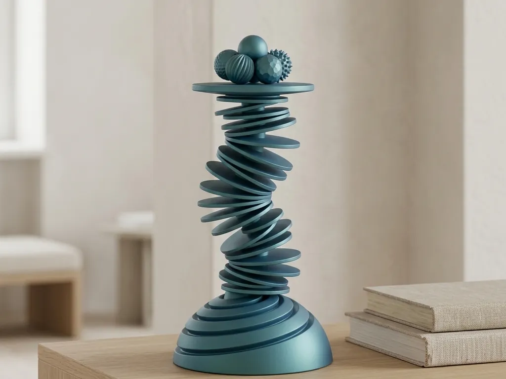 Teal Disc-Stack Curio, styled in a room