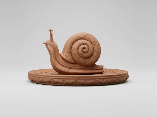 Terracotta Spiral Snail Curio, 3D print design, studio view