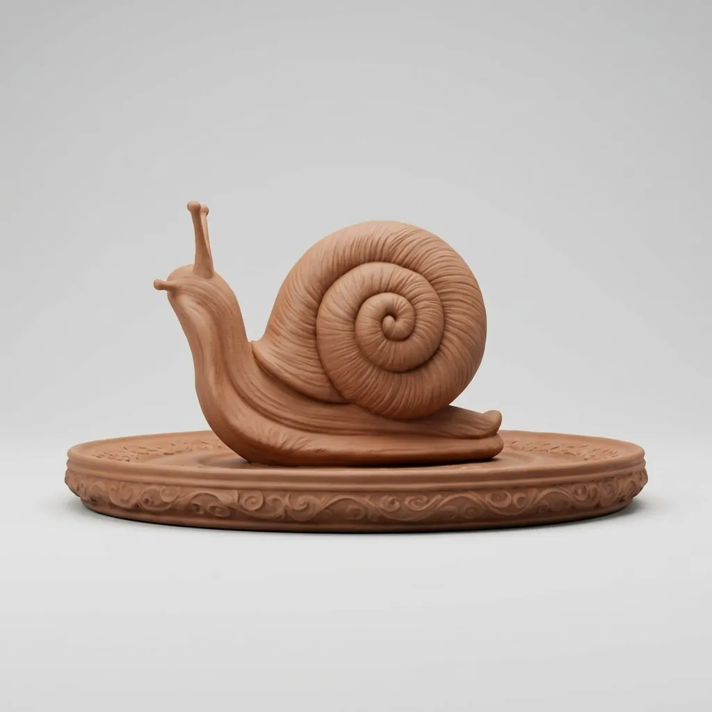 Terracotta Spiral Snail Curio, studio view