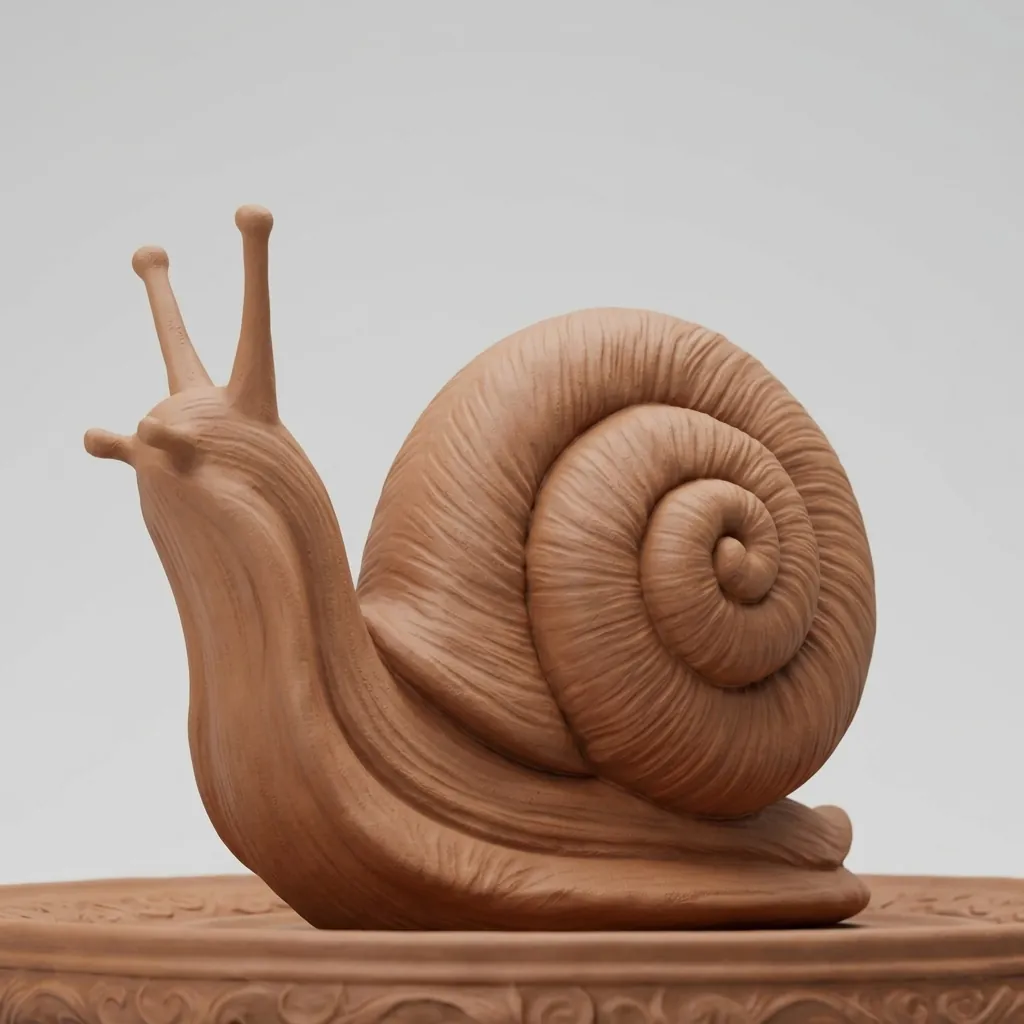 Terracotta Spiral Snail Curio, close-up detail