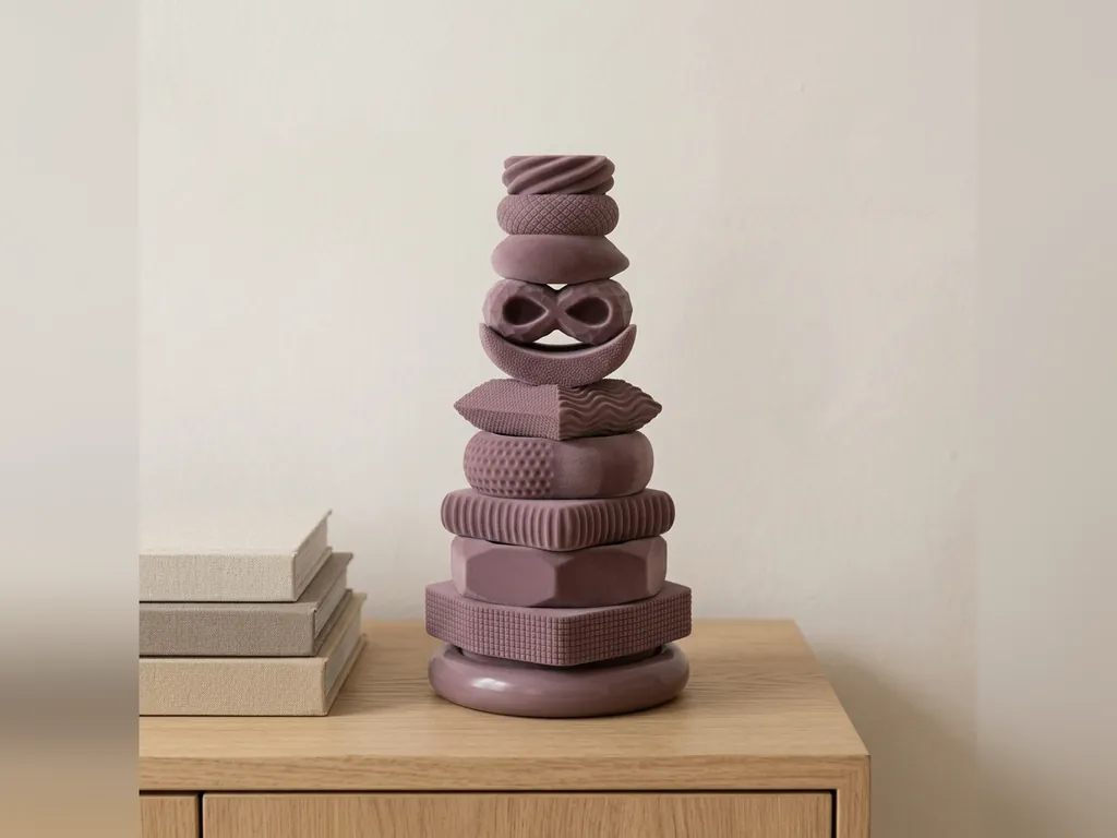 Mauve Geometric Stack Curio, styled in a room