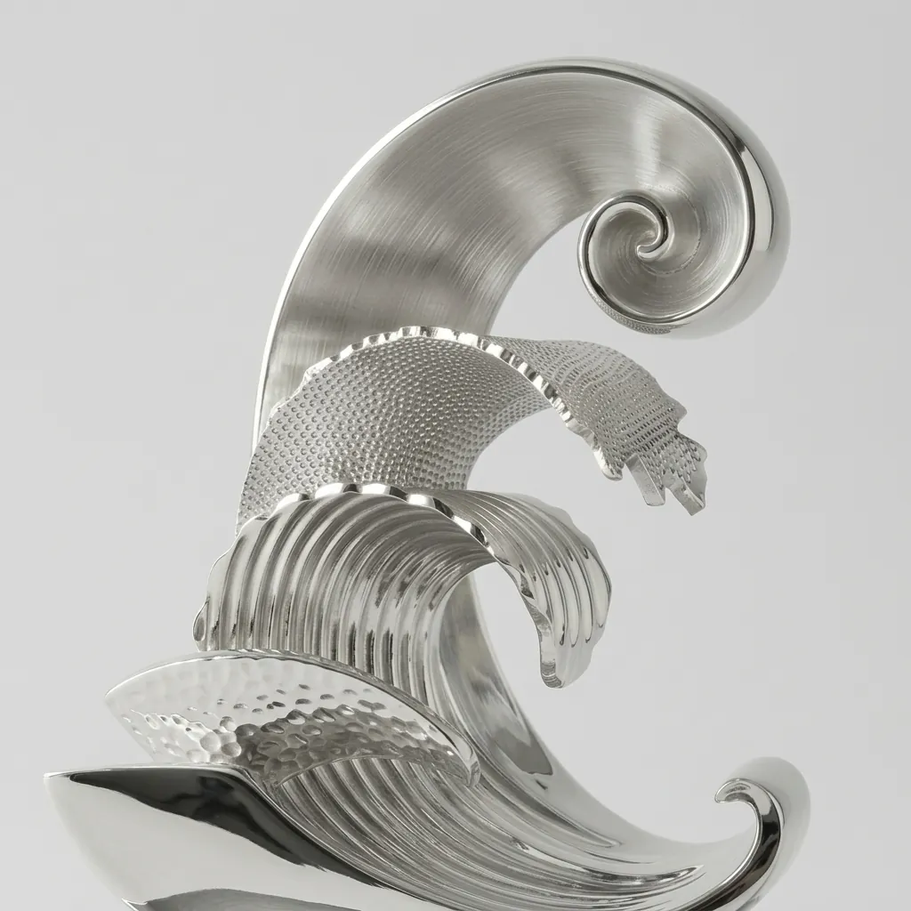 Silver Breaking Wave Curio, close-up detail
