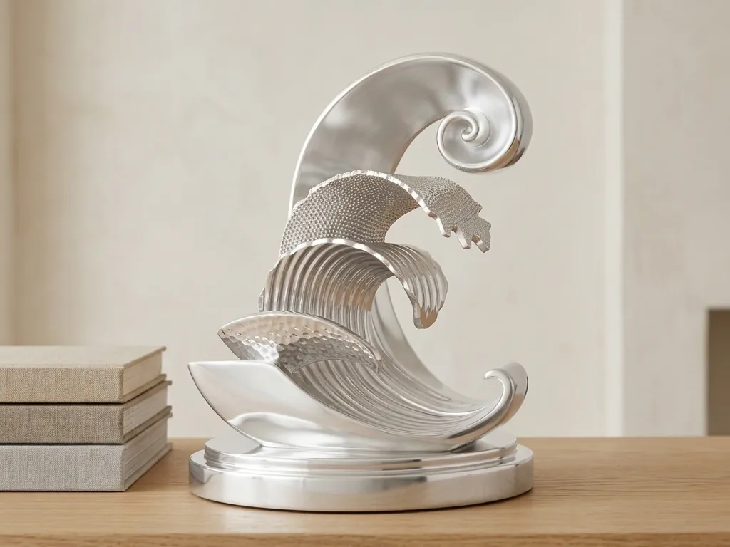 Silver Breaking Wave Curio, styled in a room