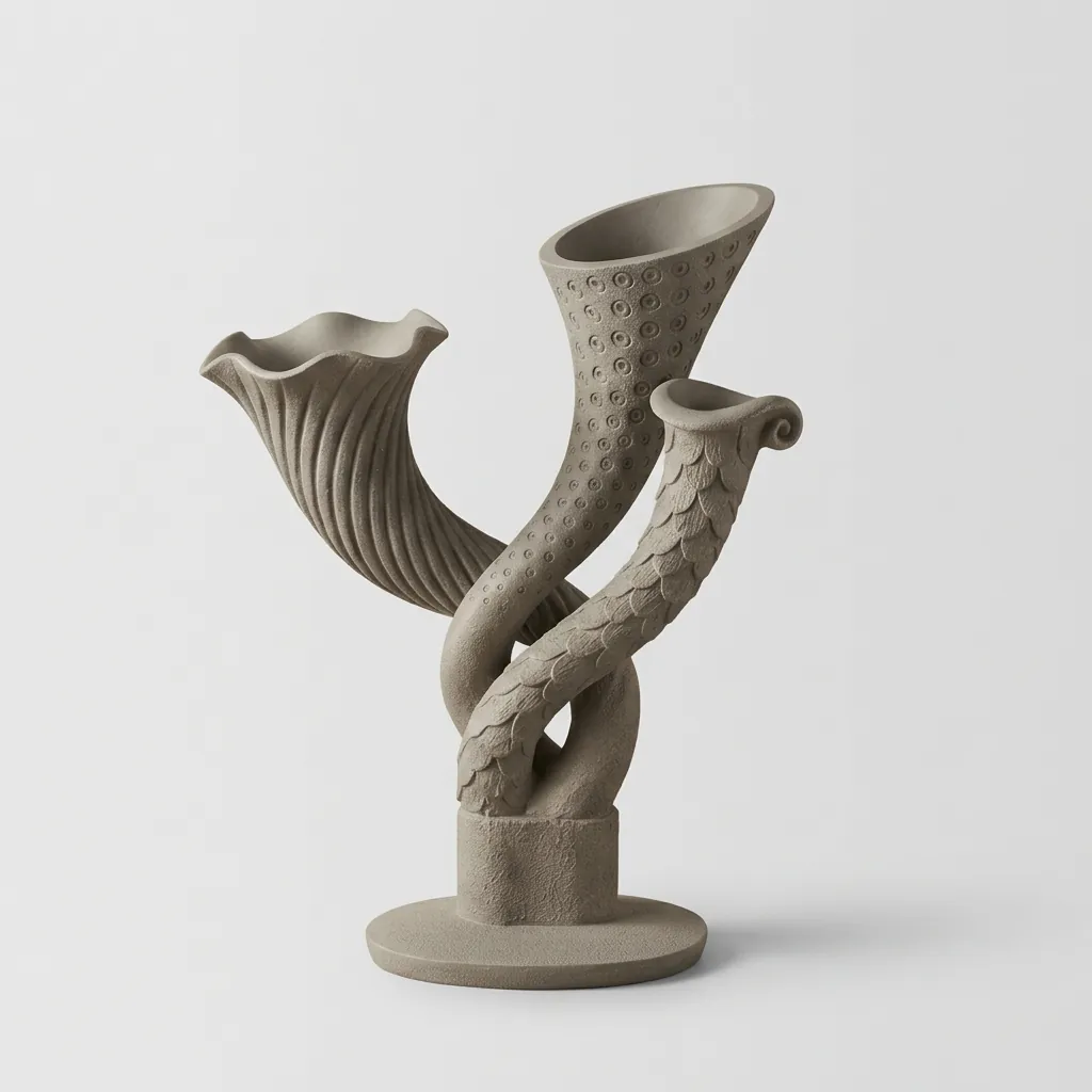 Stone Triple Horn Vase, studio view