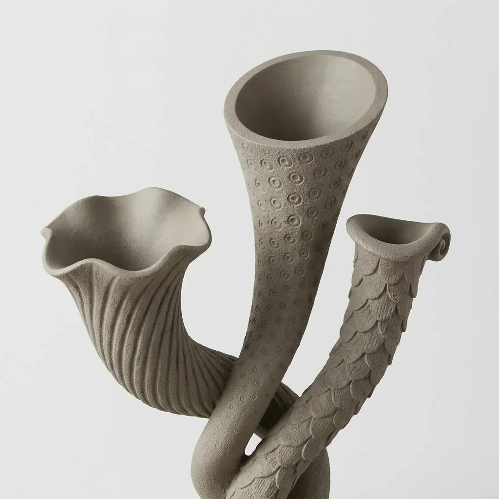 Stone Triple Horn Vase, close-up detail