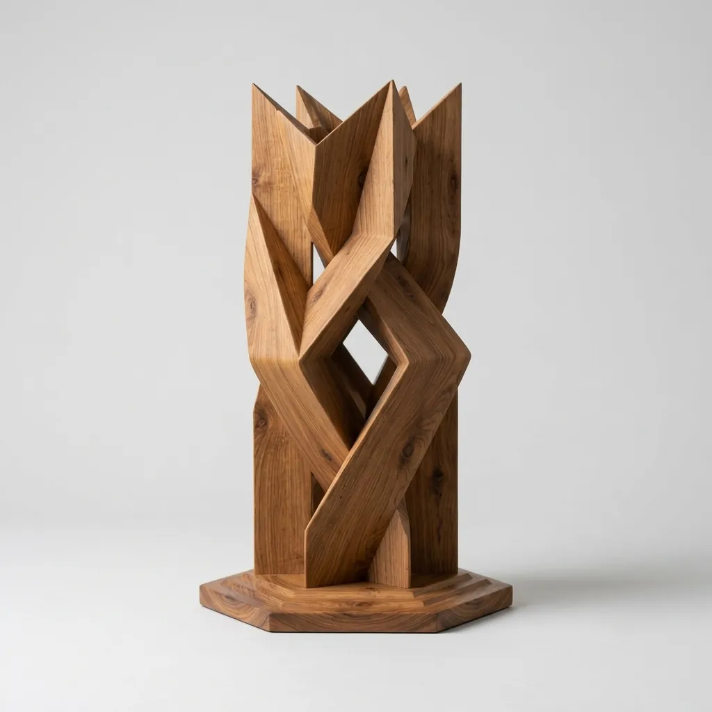 Walnut Faceted Origami Curio, studio view