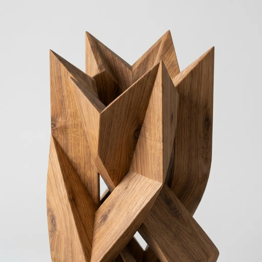 Walnut Faceted Origami Curio, close-up detail