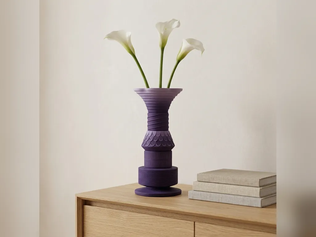Violet Tiered Trumpet Vase, styled in a room