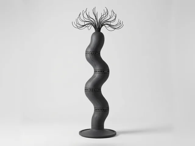 Charcoal Wave Tendril Floor Lamp, 3D print design, studio view