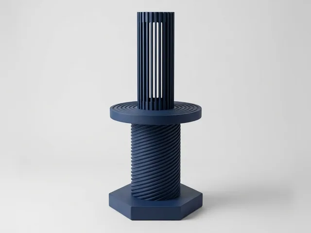 Midnight Blue Lantern Floor Lamp, 3D print design, studio view