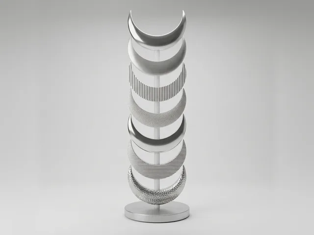 Silver Crescent Moon Floor Lamp, 3D print design, studio view