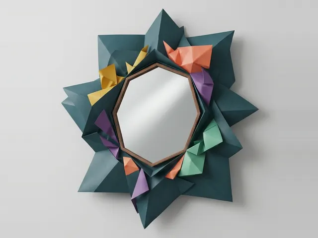 Origami Star Wall Mirror, 3D printable wall mirror, studio view