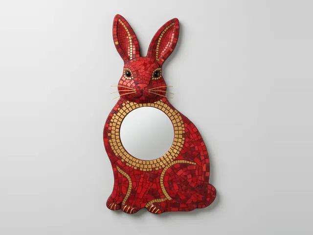Red Mosaic Rabbit Wall Mirror, 3D printable wall mirror, studio view