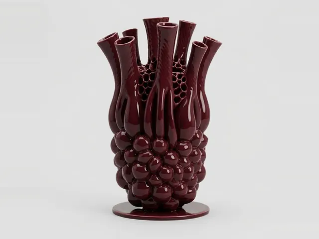 Burgundy Bloom Cluster Vase, 3D print design, studio view