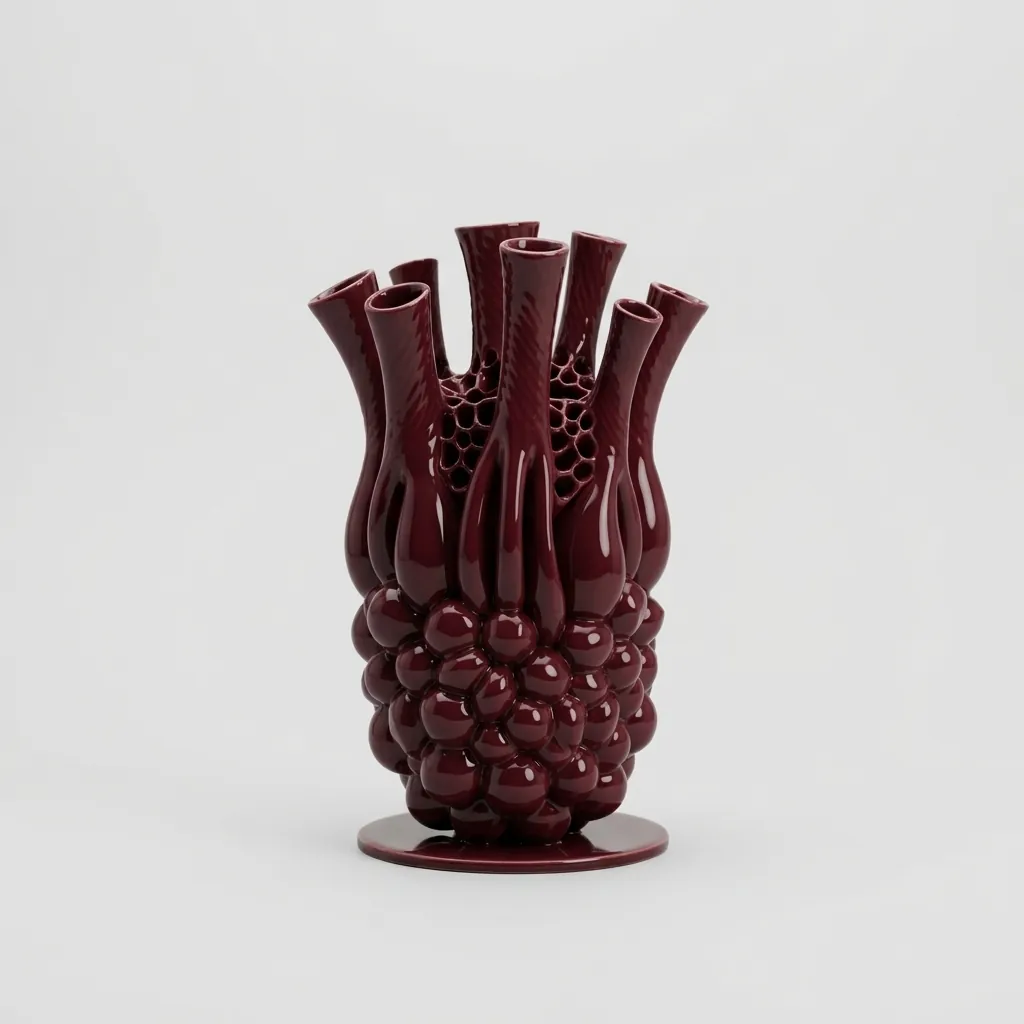Burgundy Bloom Cluster Vase, studio view