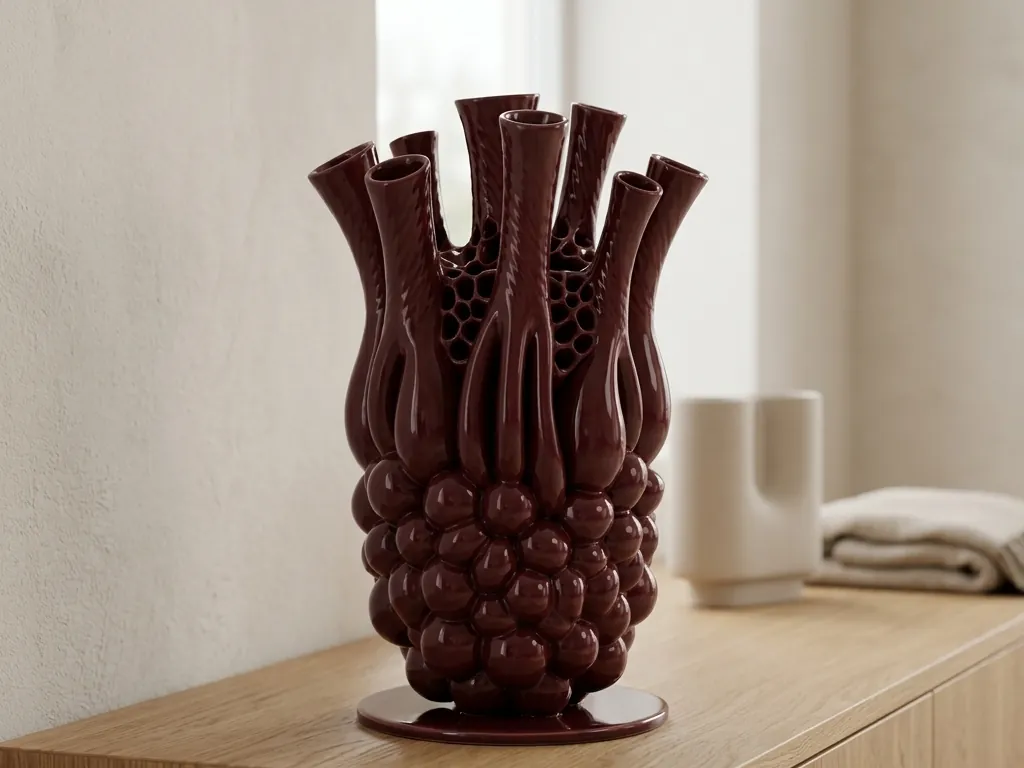 Burgundy Bloom Cluster Vase, styled in a room
