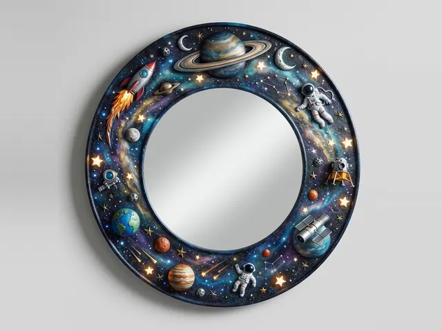 Space Explorer Round Wall Mirror, 3D printable wall mirror, studio view