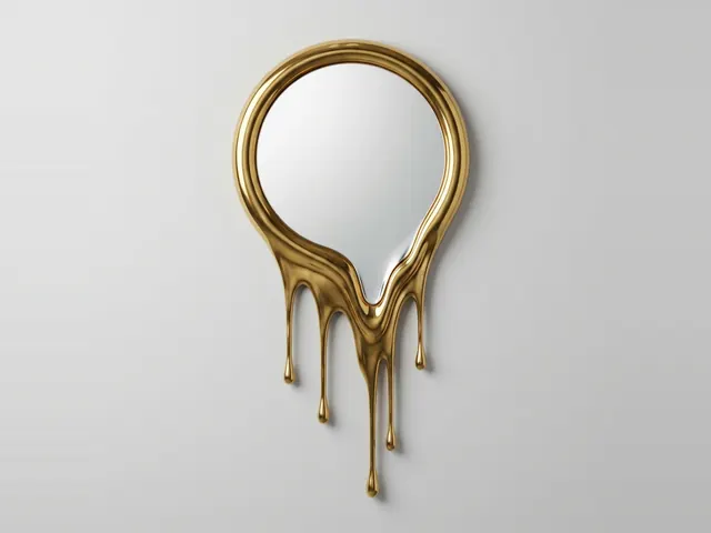 Gold Melting Drip Wall Mirror, 3D printable wall mirror, studio view