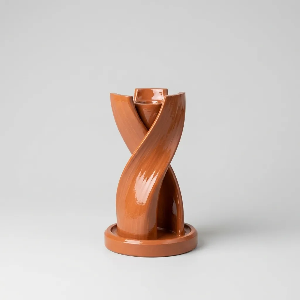 Terracotta Twist Candle Holder, studio view