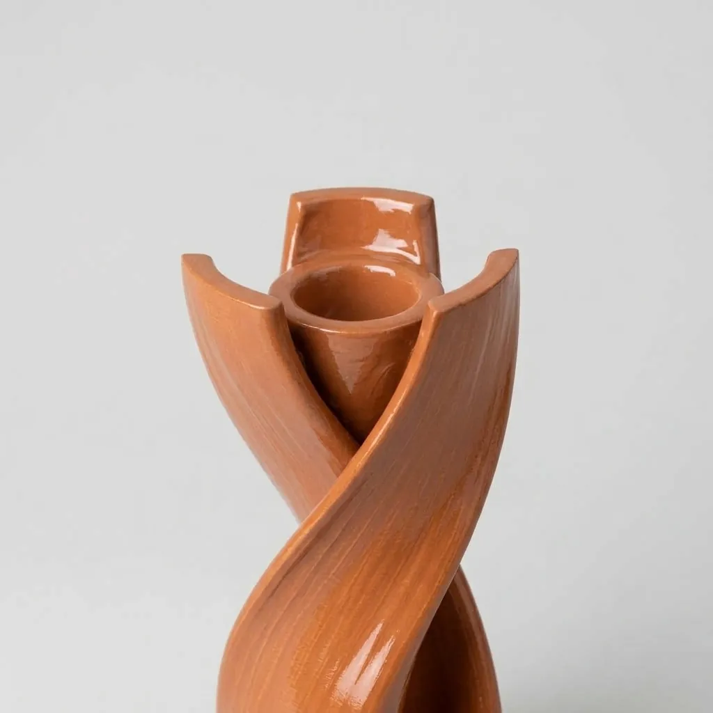 Terracotta Twist Candle Holder, close-up detail