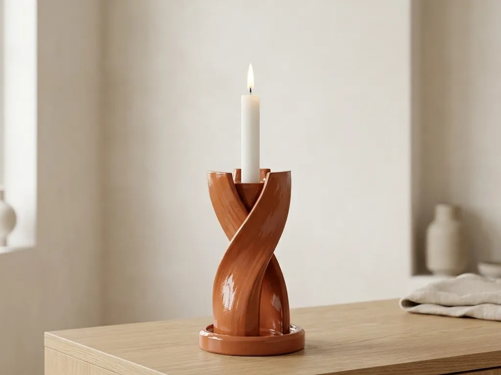 Terracotta Twist Candle Holder, styled in a room