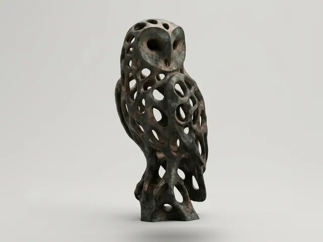 Bronze Openwork Owl Curio, 3D print design, studio view
