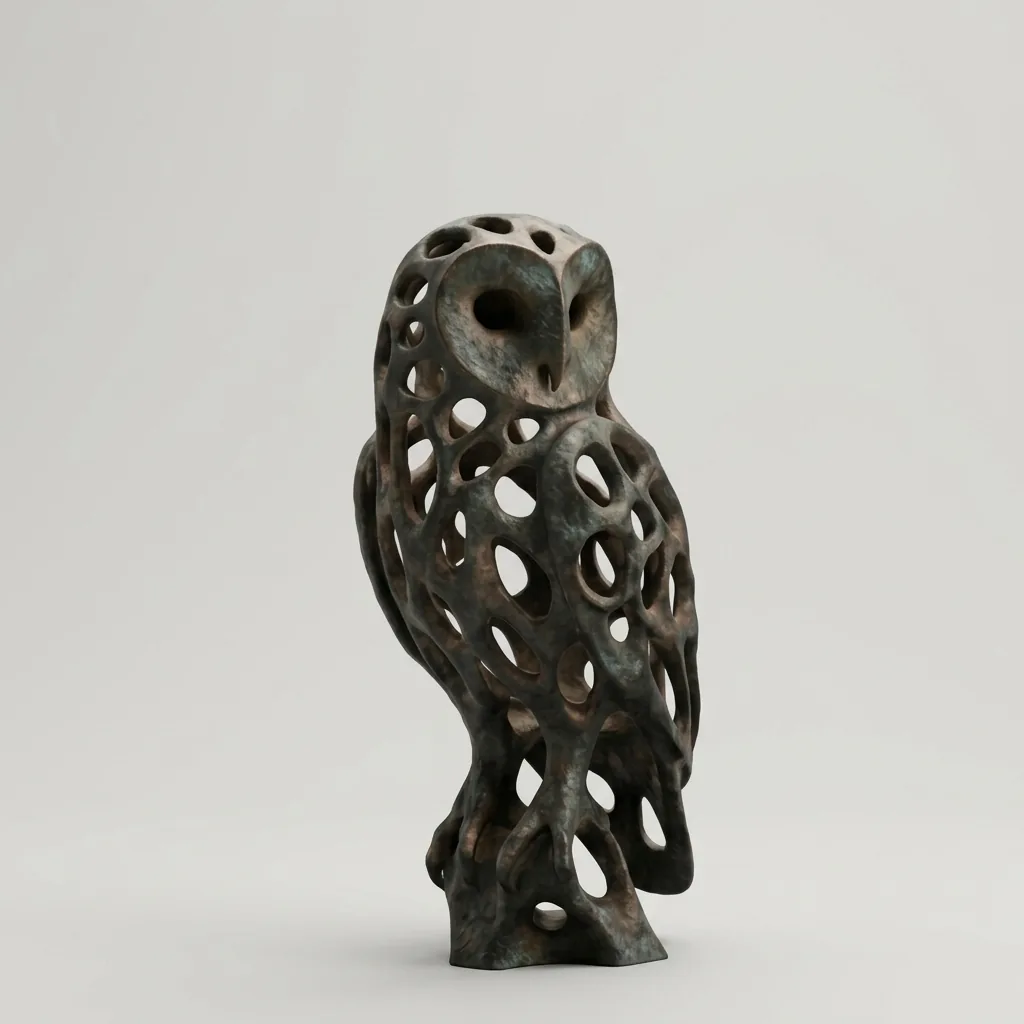 Bronze Openwork Owl Curio, studio view