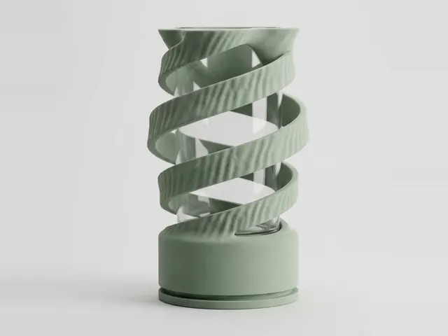 Sage Spiral Glass-Insert Vase, 3D print design, studio view