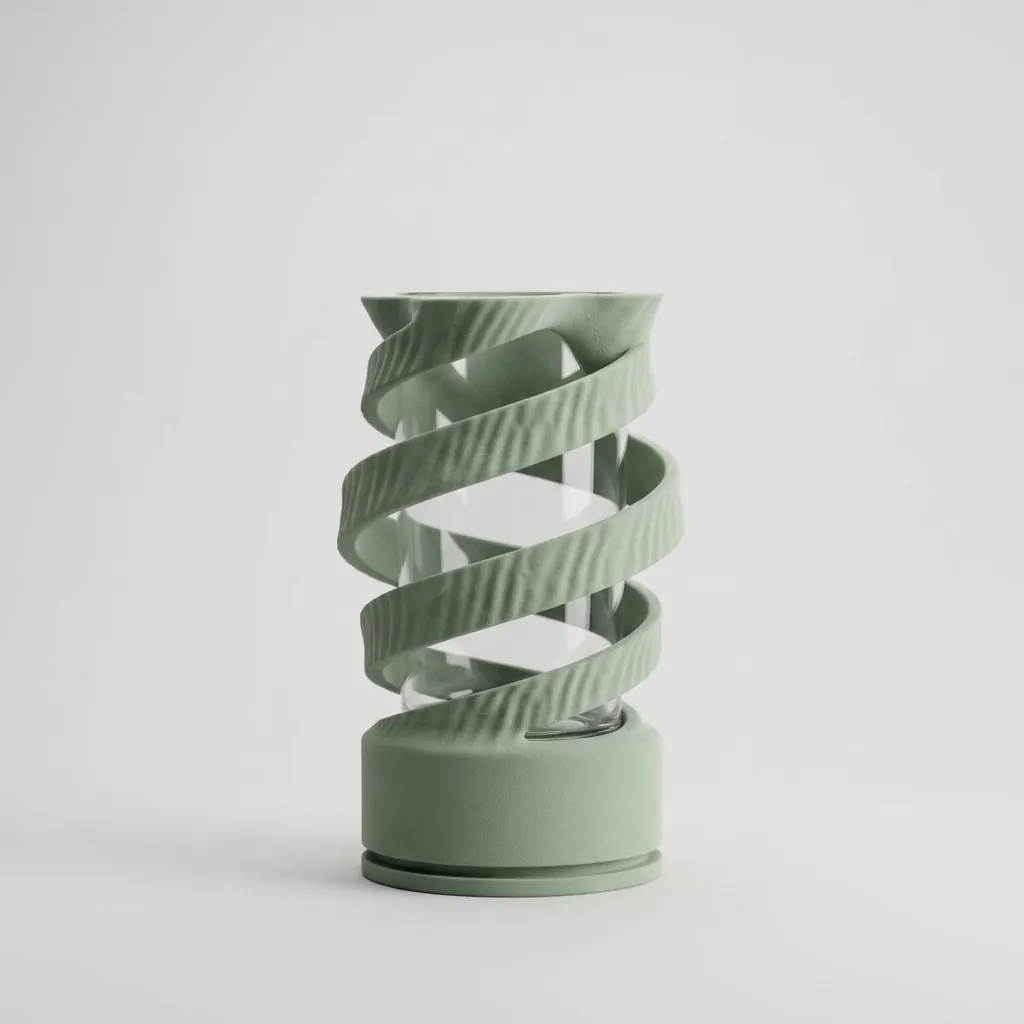 Sage Spiral Glass-Insert Vase, studio view
