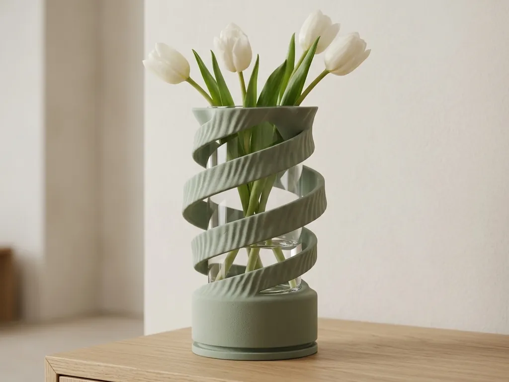 Sage Spiral Glass-Insert Vase, styled in a room