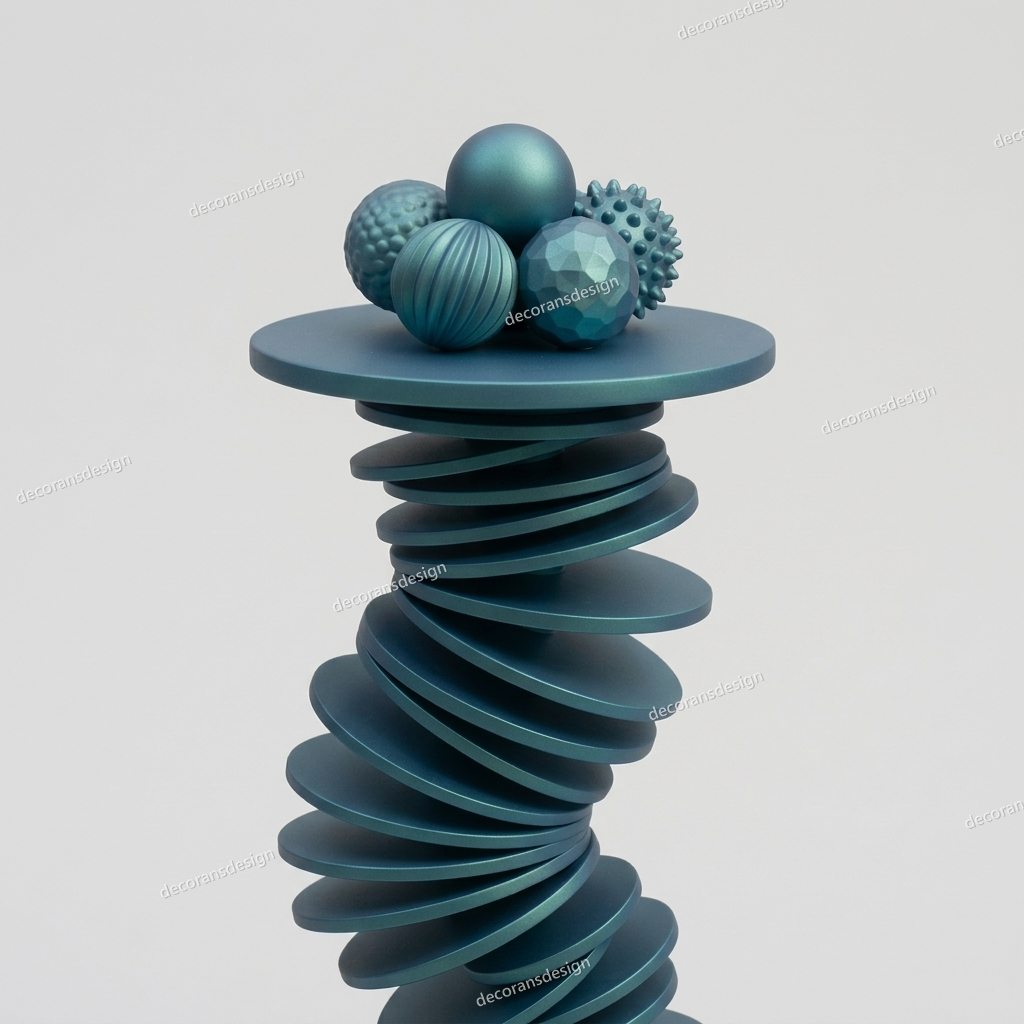 Teal Disc-Stack Curio, close-up detail