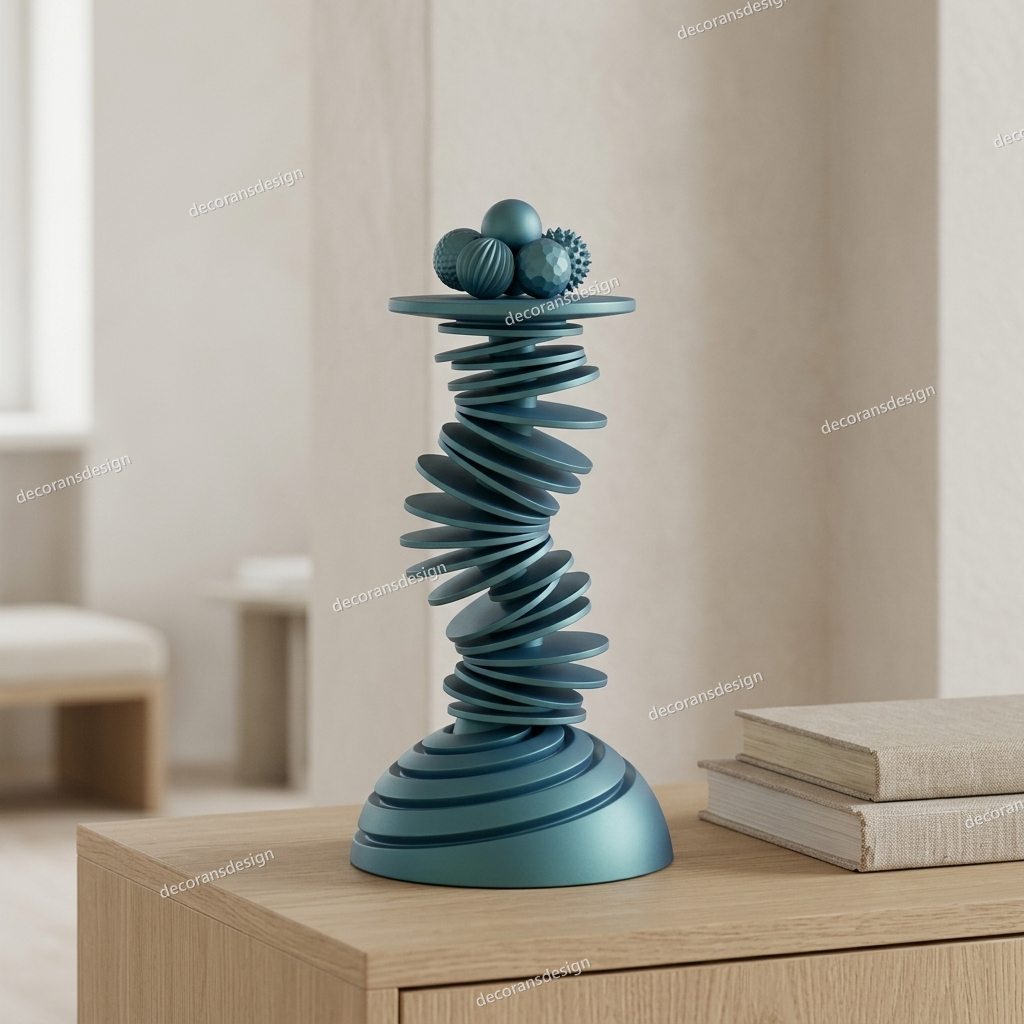Teal Disc-Stack Curio, styled in a room