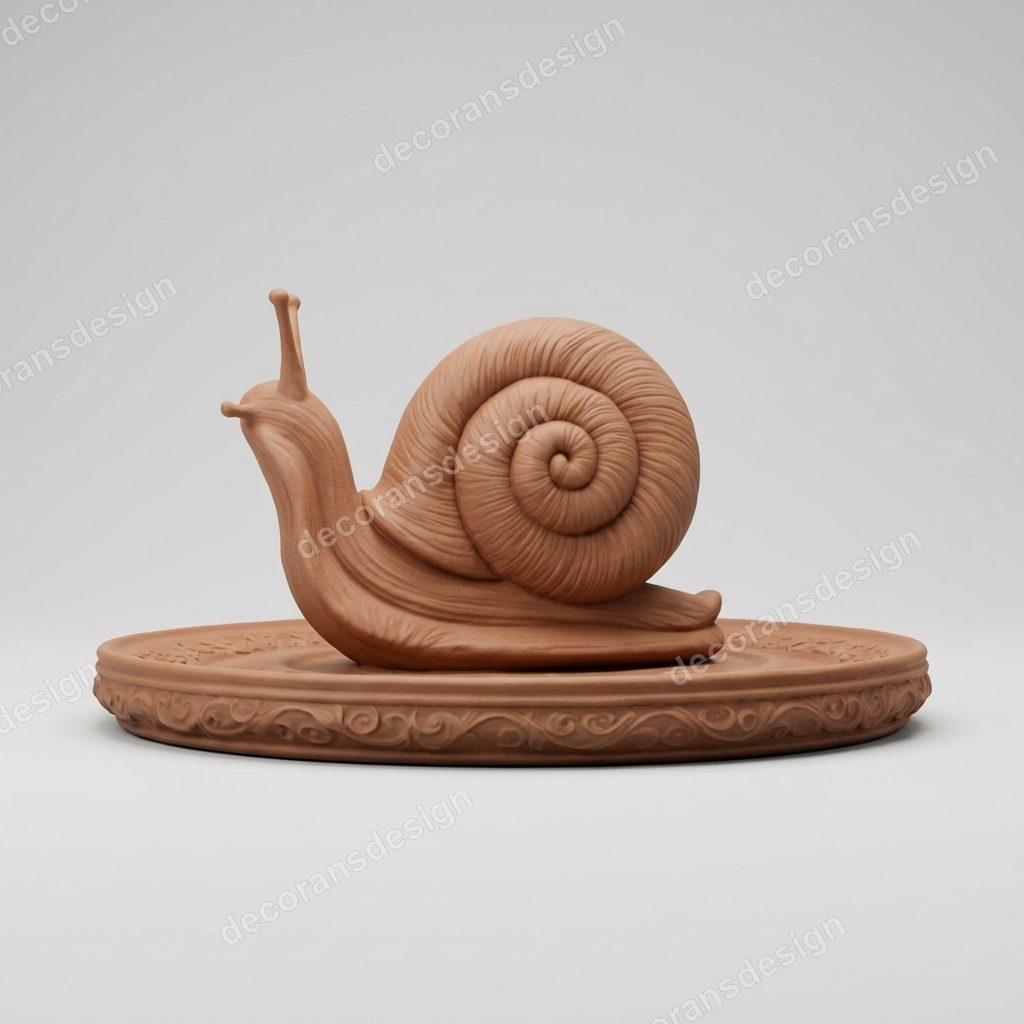 Terracotta Spiral Snail Curio, 3D print design, studio view