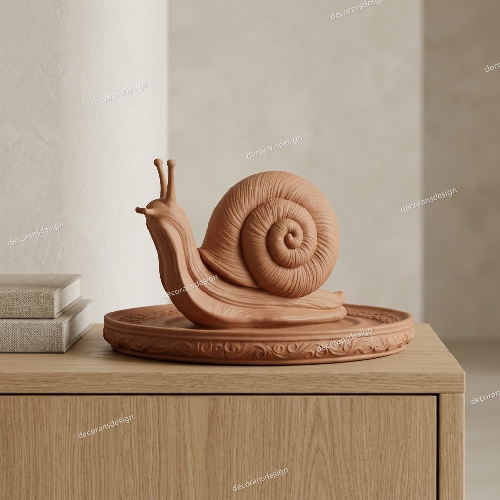 Terracotta Spiral Snail Curio, styled in a room