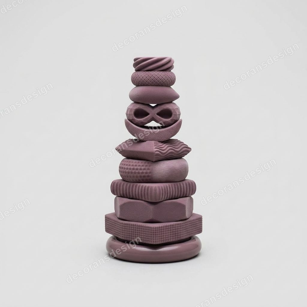 Mauve Geometric Stack Curio, 3D print design, studio view