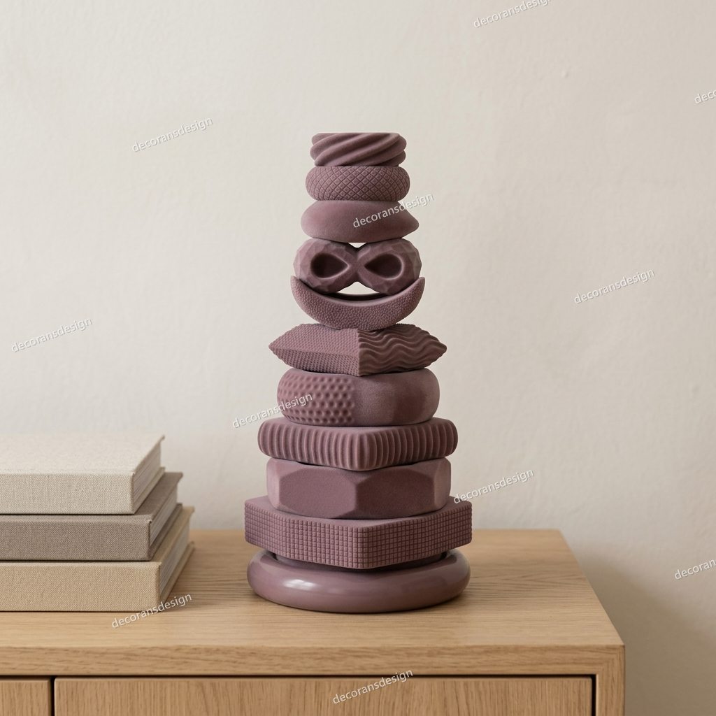 Mauve Geometric Stack Curio, styled in a room