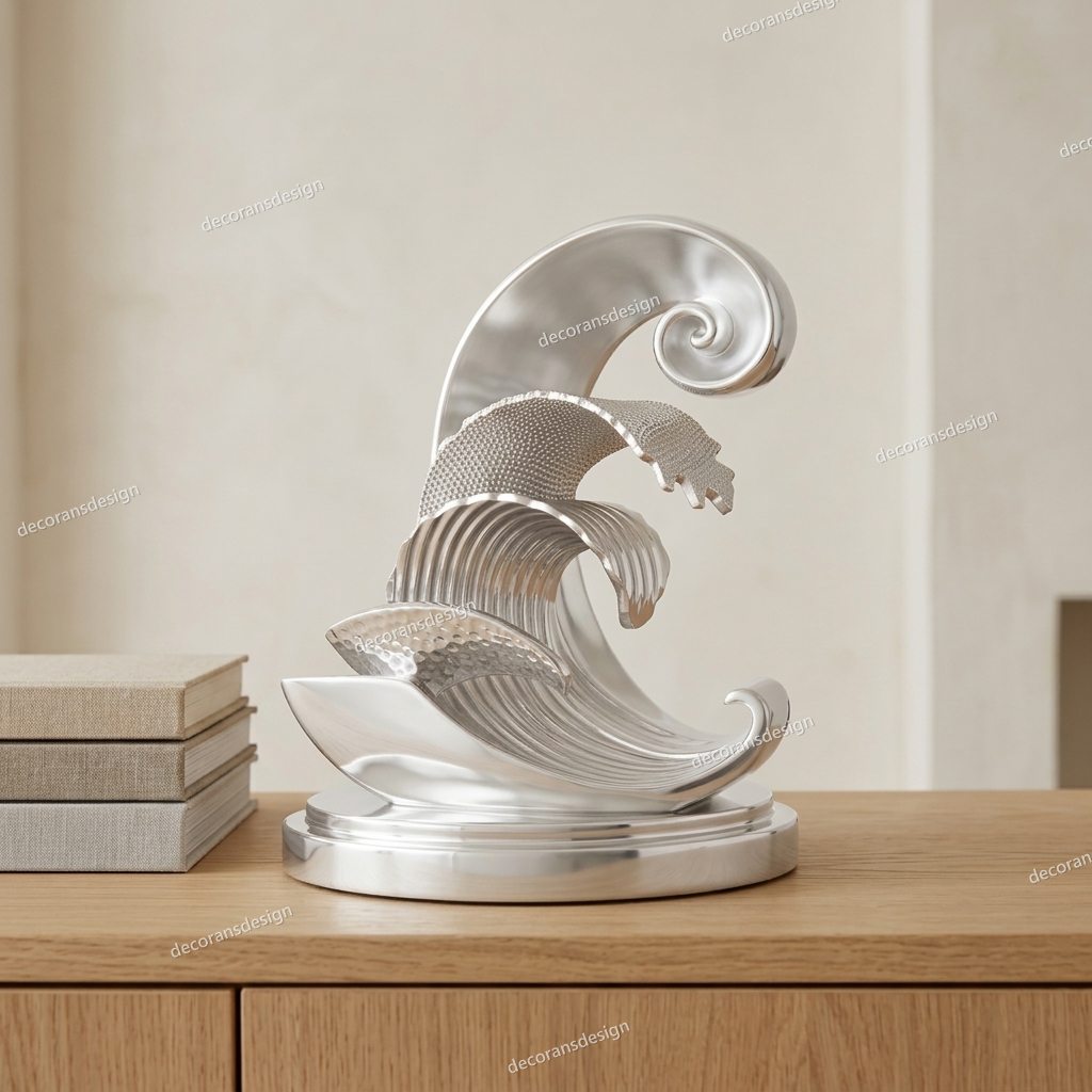 Silver Breaking Wave Curio, styled in a room