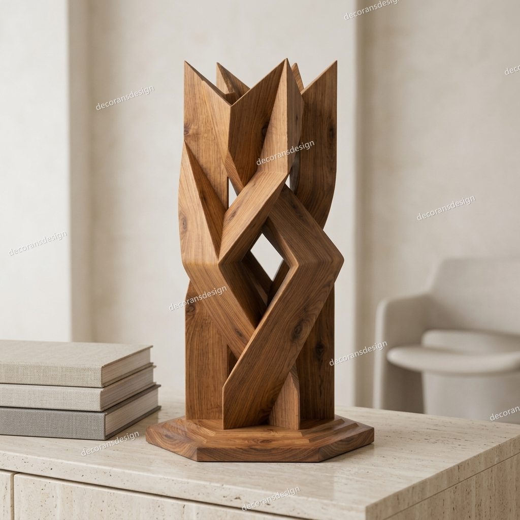 Walnut Faceted Origami Curio, styled in a room