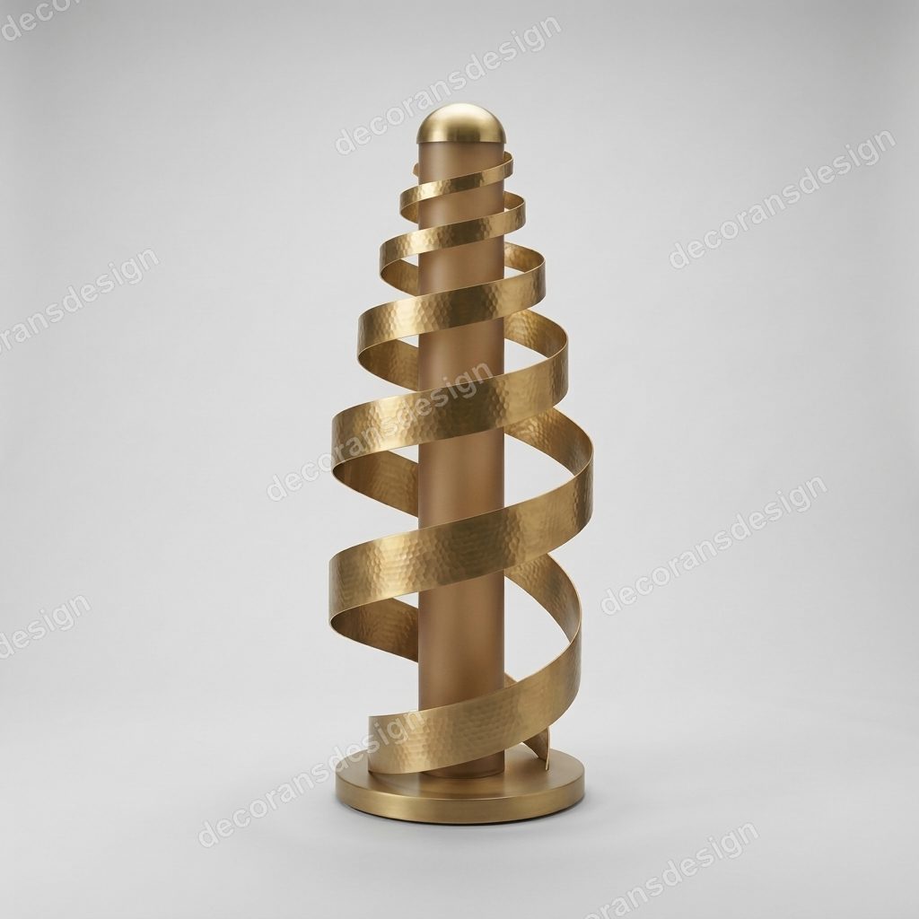 Brass Spiral Ribbon Floor Lamp, 3D print design, studio view