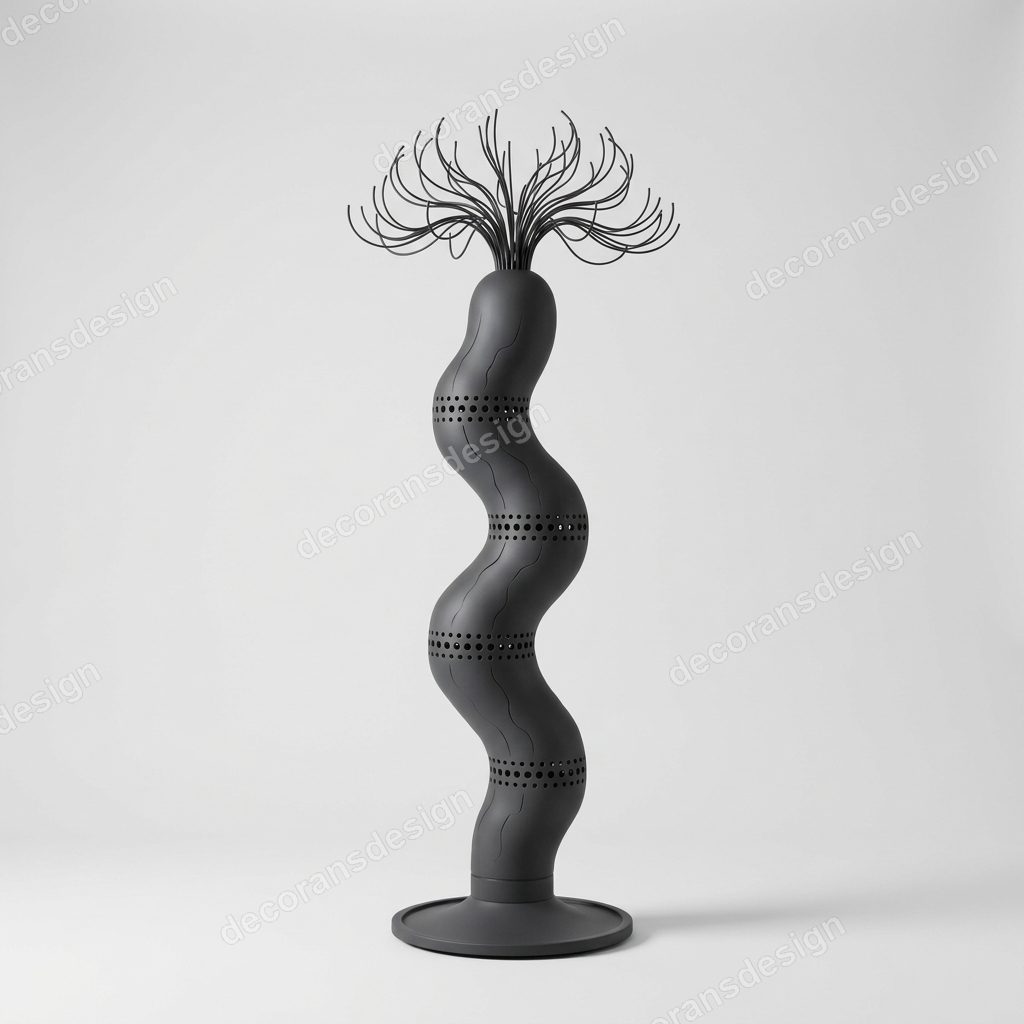 Charcoal Wave Tendril Floor Lamp, 3D print design, studio view