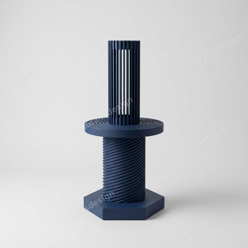 Midnight Blue Lantern Floor Lamp, 3D print design, studio view