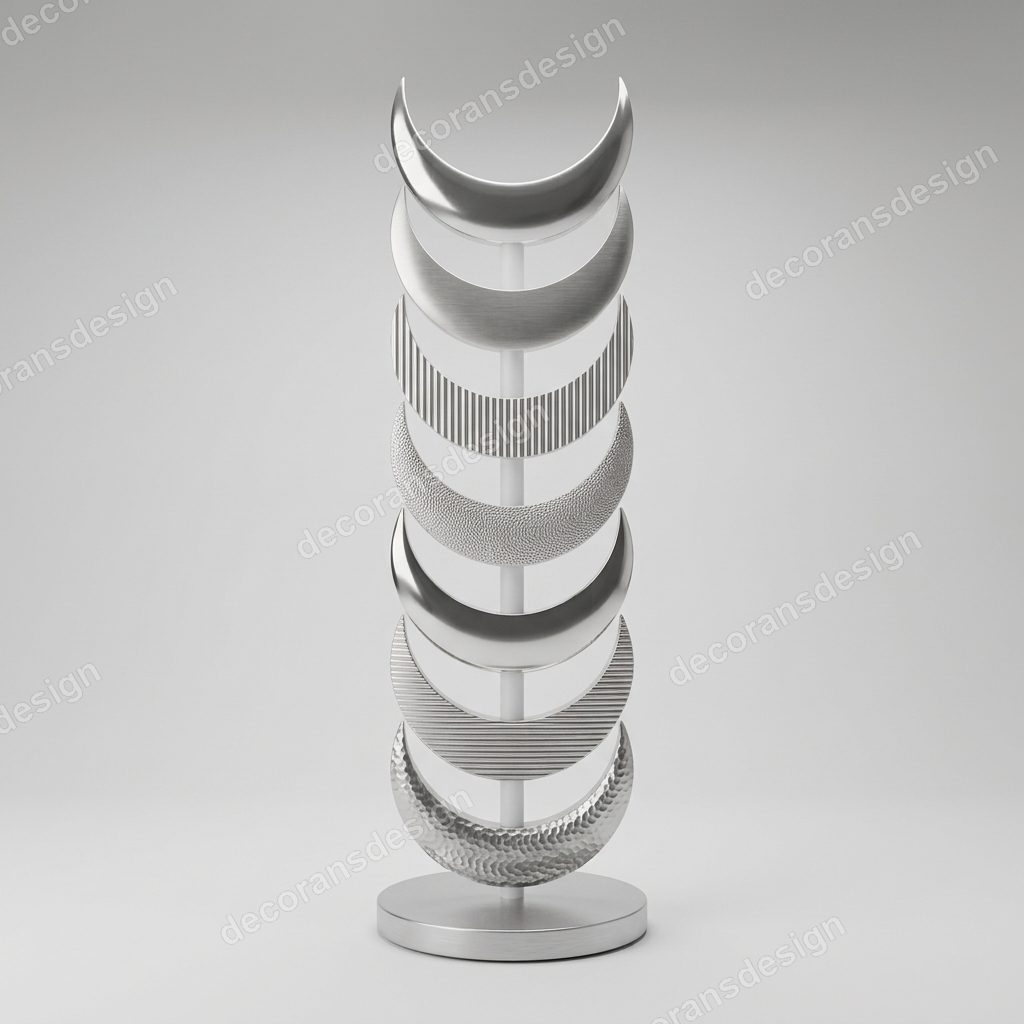 Silver Crescent Moon Floor Lamp, 3D print design, studio view
