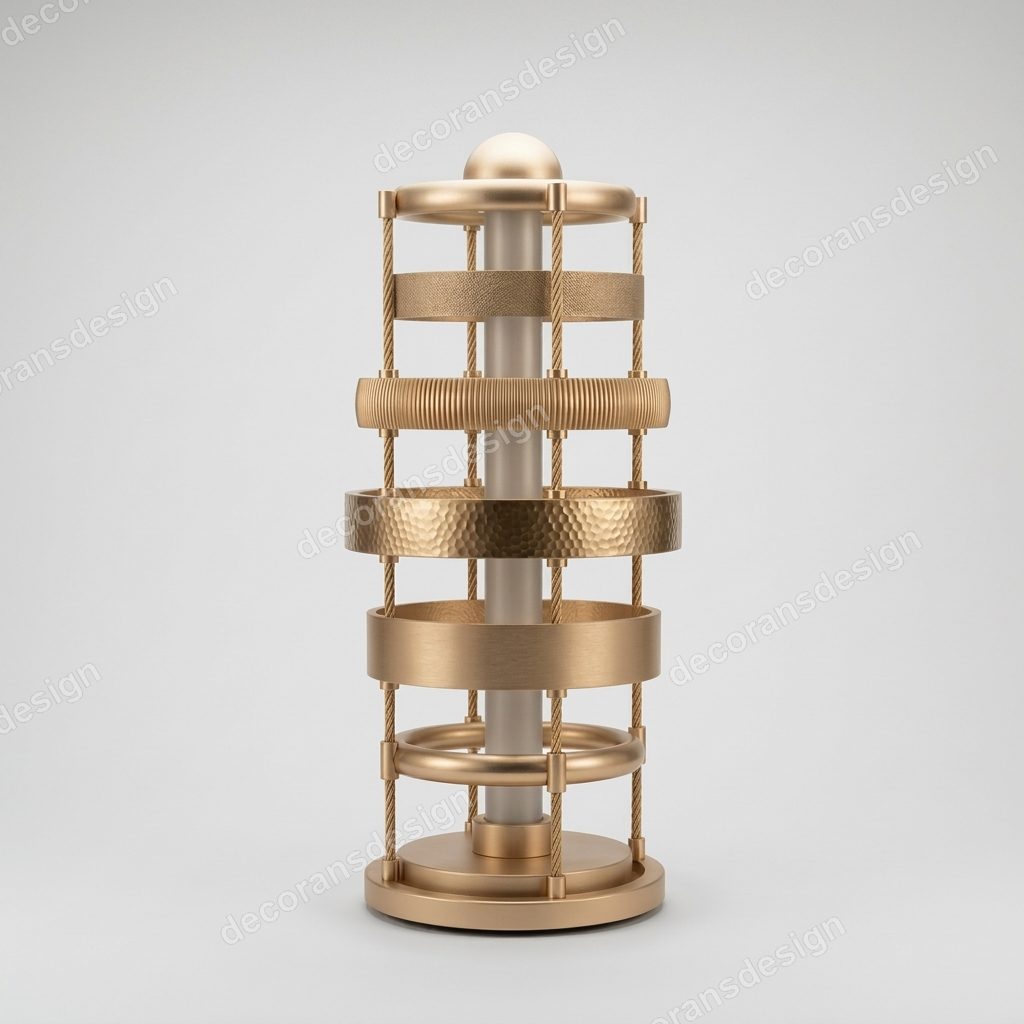 Champagne Gold Cage Floor Lamp, 3D print design, studio view