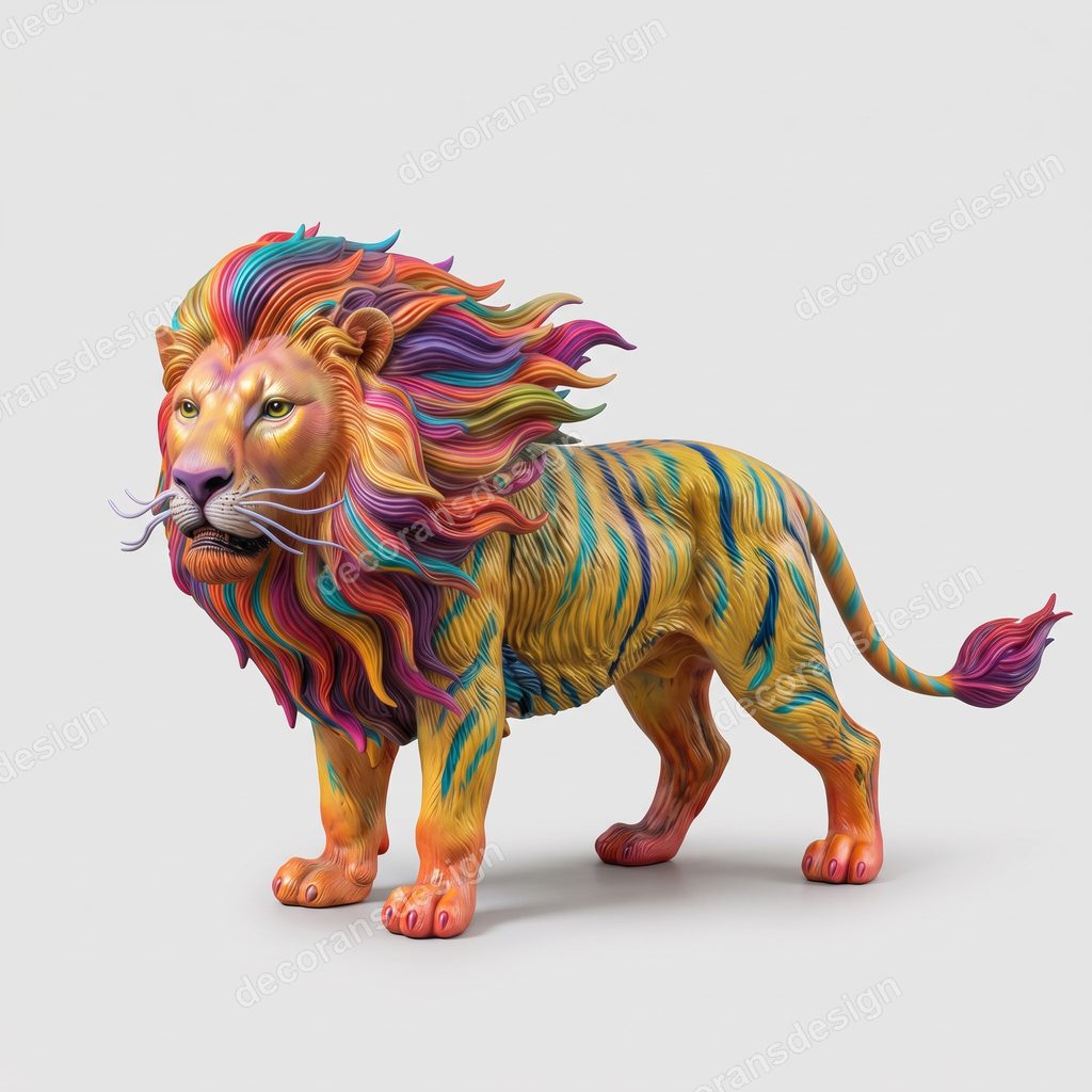 Rainbow Lion Figurine, 3D print design, studio view